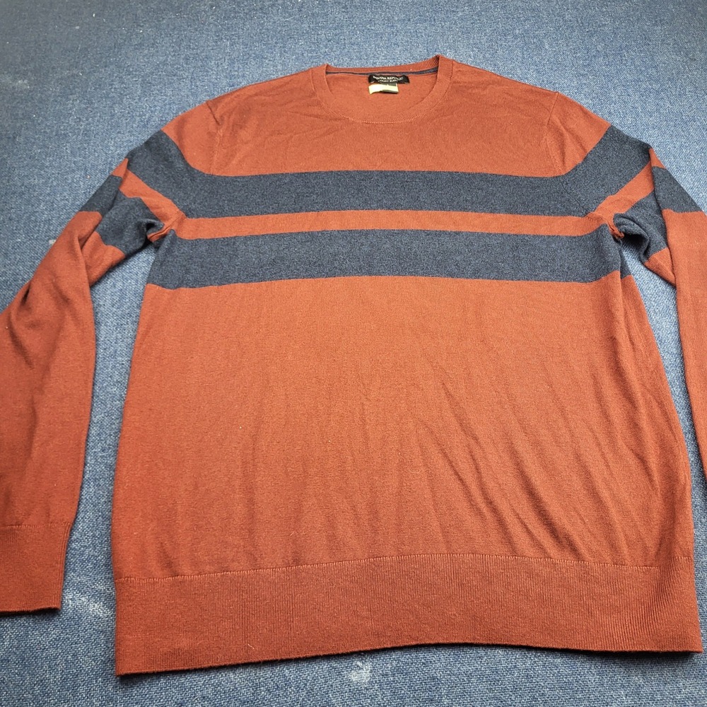 Banana Republic Mens Luxury Blend Silk Cotton Cashmere Striped Sweater Rust L